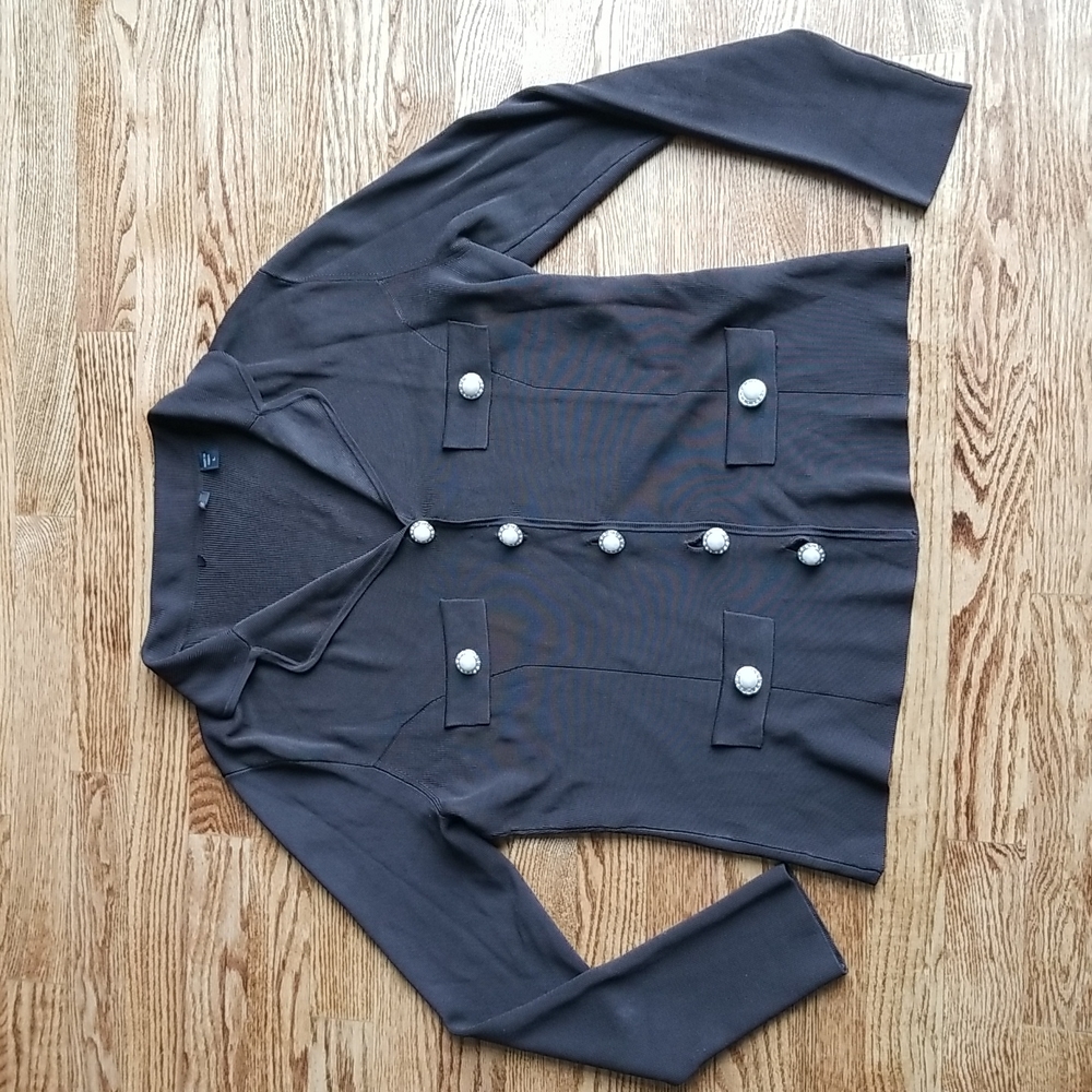 (L) Chocolate Brown Viscose/Nylon Cardigan ❤ Pearl and Gem Buttons 💎